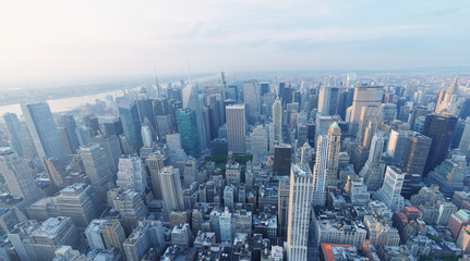 NEW YORK CITY - OCTOBER 25, 2015: Aerial view of city skyline. The city attracts 50 million people every year