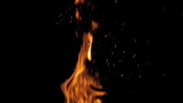 Realistic Fire Flames and sparks - Slow Motion , Transparent background. PNG+Alpha