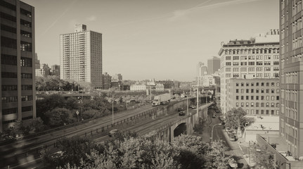 Brooklyn skyline from Manhattan Bridge, New York City