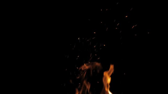 Realistic Fire Flames and sparks - Slow Motion , Transparent background. PNG+Alpha