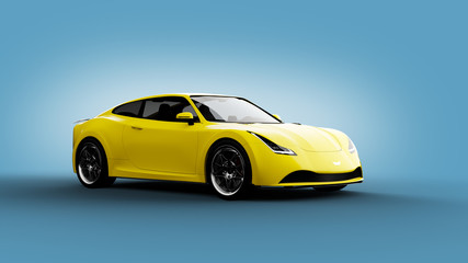 Fototapeta na wymiar yellow sports car on blue background