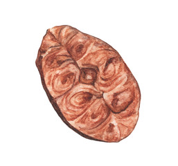 Salmon steak grilled isolated on white background. Menu. Watercolor illustration of food.