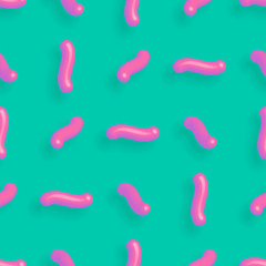 Memphis 80s geometric 3d pattern with worms vector illustration.