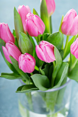 Pink tulips in a glass vase