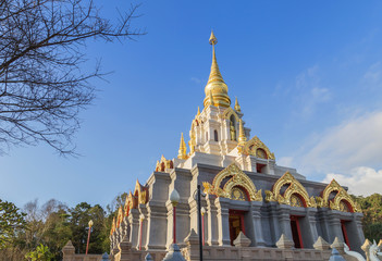 Fototapeta na wymiar Prabaromathat chedi srinakarindra satismahasantikiri pagoda in Wat Santikhiri Temple Mae Salong, Chiangrai, nothern Thailand in the morning
