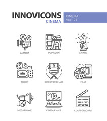 Cinema - set of modern thin line design icons