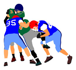 American football players in action, vector illustration. Battle for the ball.