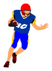 American football player in action, vector illustration. Battle for the ball.