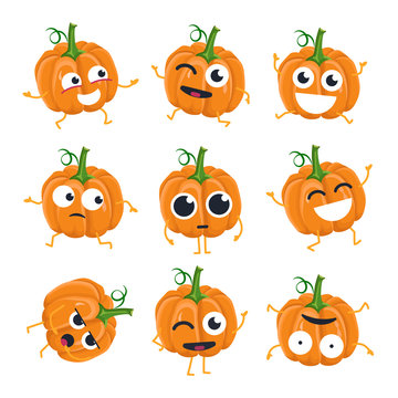 Funny pumpkin - vector isolated cartoon emoticons