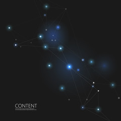 Abstract triangle structure. Network design with connecting dot and line. Vector dark space background