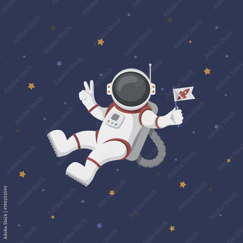 Wall mural funny flying astronaut in space with stars around