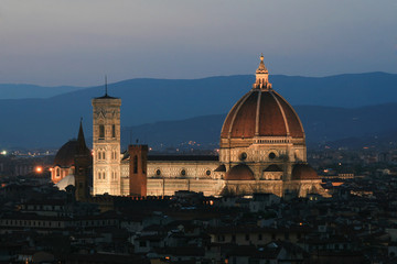 Summer. Night. Italy. Florence. Panoramic view of the city.  La Cattedrale di Santa Maria del Fiore