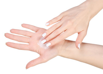 Cream on female hands