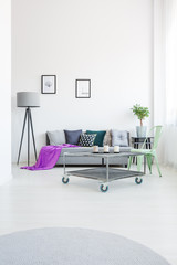 Purple blanket in living room