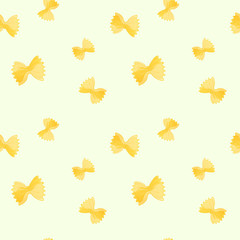 Seamless pattern with yellow farfalle rigatte on light background. Italian macaroni. Traditional cuisine