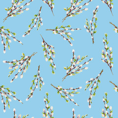 Watercolor willow tree branches pattern