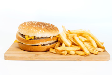 Cheese burger - American cheese burger with Golden French fries
