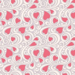 Abstract pattern with hearts and swirls on grey