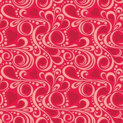 Abstract pattern with red hearts and swirls	