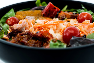 Delicious fresh salad and olive oil