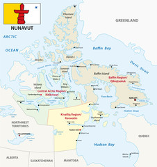 Nunavut administrative and political vector map with flag