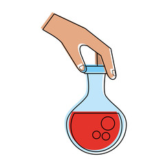 Hand holding lab flask icon vector illustration graphic design