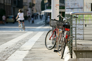 Summer. Italy. Bicycle on the square with paving stones