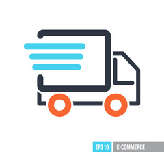 Fototapeta premium Fast shipping delivery truck flat icon