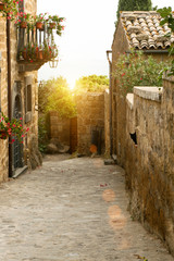 Obraz premium Summer. Italy. Civita di Bagnoregio. Typical Italian (European) street
