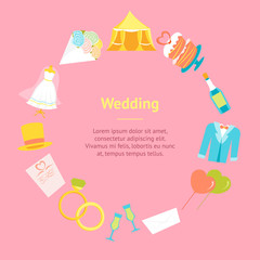 Cartoon Wedding Banner Card Circle. Vector