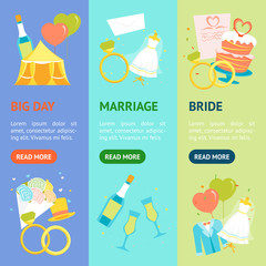 Cartoon Wedding Banner Vecrtical Set. Vector