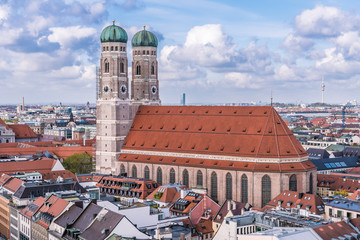 Aerial view on the Frauenkirche, Munich Bavaria, Germany