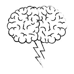brain in side view with lightning in black blurred contour vector illustration
