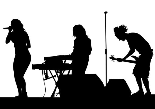 Musical group people in concert on stage on white background