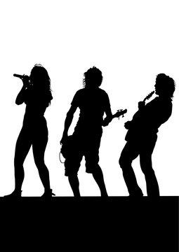 Musical group people in concert on stage on white background