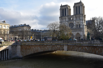 Fototapeta na wymiar Seine en crue devant Notre-Dame à Paris, France