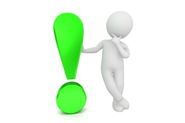 answer question thinking man exclamation mark point 3d green