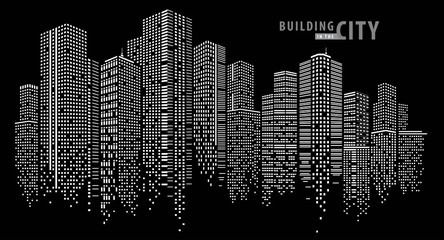 Abstract City vector, transparent city landscape, Dots Building in the night City © GUGAI
