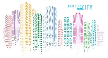 Abstract City vector, transparent city landscape, Dots Building in the night City