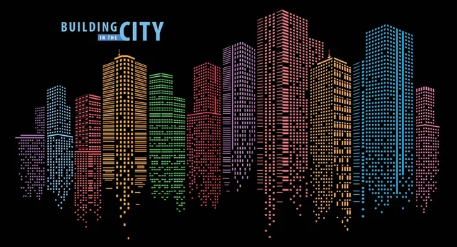 Abstract City vector, transparent city landscape, Dots Building in the