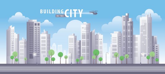 White Building in the City, skyscraper Perspective. Architecture vector.