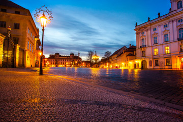 Fototapeta na wymiar Night Square in Old Town in Prague Castle area. Czech Republic