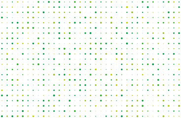 Dotted background with circles, dots, point different size, scale. Halftone pattern. Green on white color Vector illustration