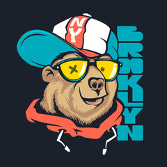 Bear in cap vector print design for t-shirt
