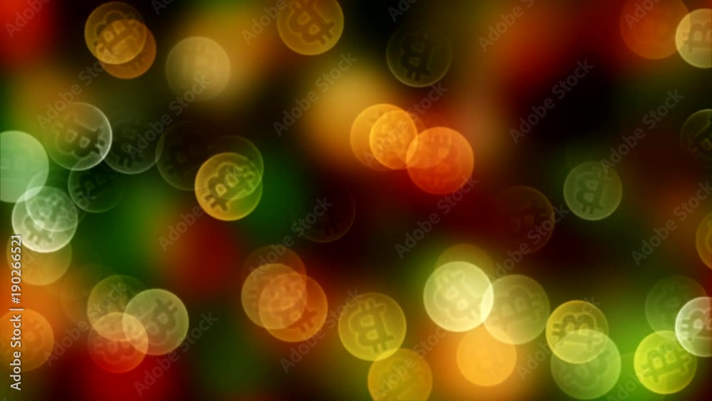 Poster background bokeh of coins bitcoin in gold color. 3d rendering