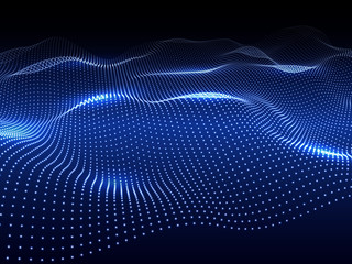 Abstract glowing digital wave from particles.  Technology background. Futuristic vector.