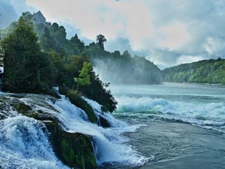 Switzerland-a view of the Rhine Falls and the Laufen Castle