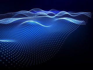 Abstract glowing digital wave from particles.  3D technology background. Futuristic vector.