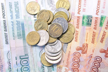 Russian rubles in banknotes and coins