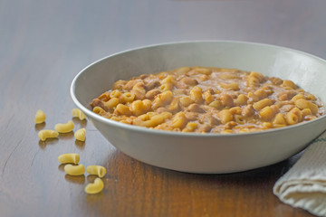 Traditional italian winter dish: soup of beans and pasta.